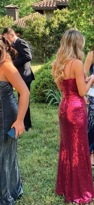 Hot Pink Sequin Prom Dresses, Long Evening Party Dress With Slit fg4246