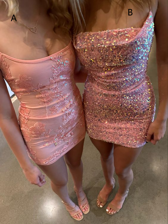 Short Pink Prom Dresses, Short Pink Formal Homecoming Dresses fg3724