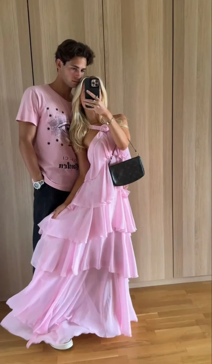 Pink A-line Tiered Prom Dress,Pink Backless Evening Dress fg4539