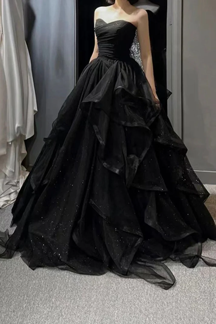 Black Sweetheart Tulle Layers Ball Gown Formal Dresses, Black Evening Dress Prom Dress fg2361