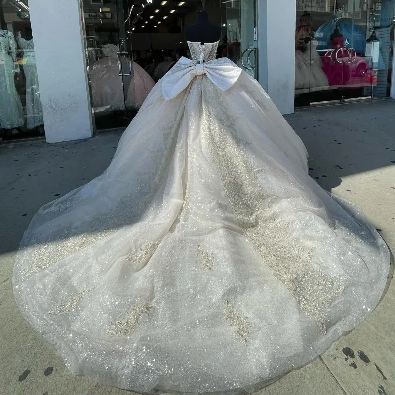 Luxury Ivory Sparkly Off-shoulder Quinceanera Dresses Crystal Birthday Party Prom Dress fg5557