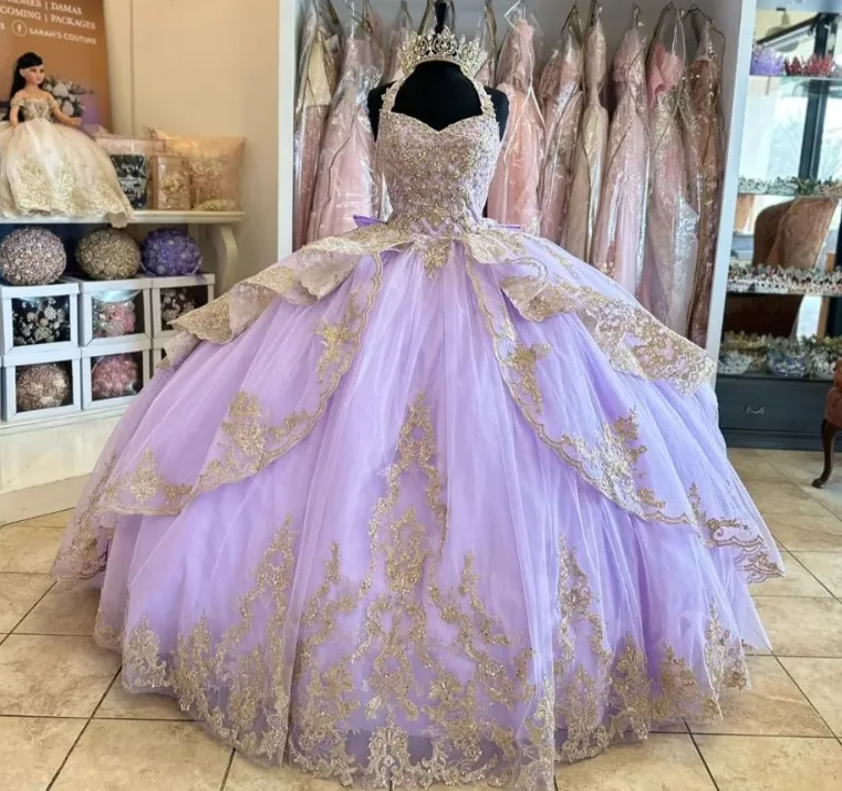 Lavender Sweet 16 Quinceanera Dress Appliques Lace Beads Princess Party Gown Vestidos De 15 Años fg5680