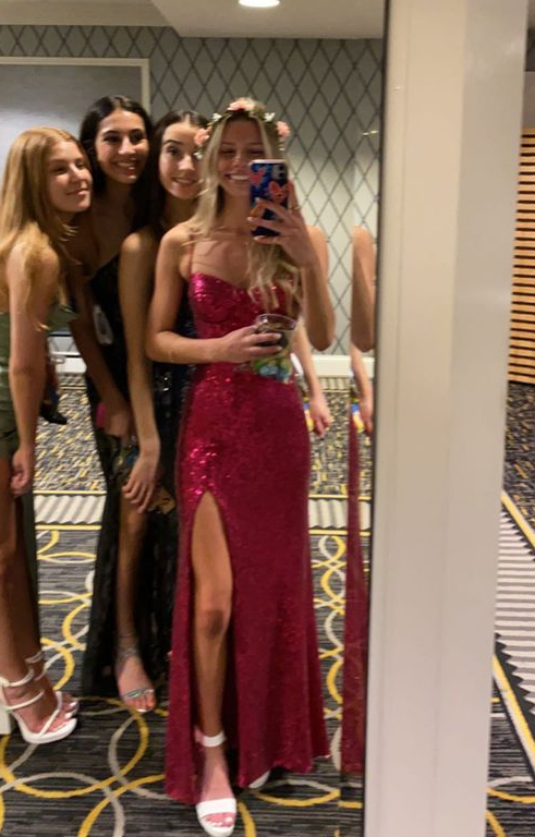 Hot Pink Sequin Prom Dresses, Long Evening Party Dress With Slit fg4246