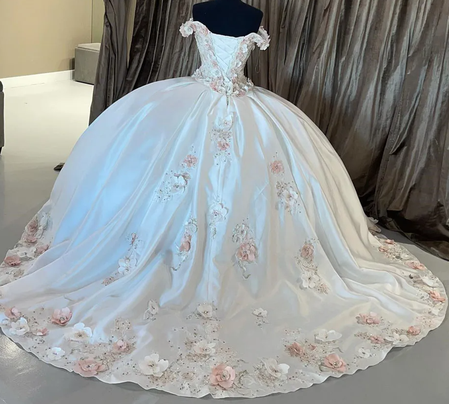 Quinceanera Dress Ball Gown 3D Flowers Appliques Lace Corset Sweet 15 16 Graduation vestidos de 15 anos fg5920