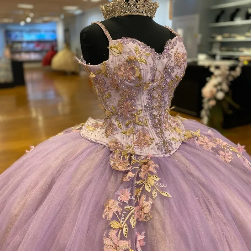 Luxury Lace Flower Quinceanera Dress Beading Tulle Vestidos De 15 Años Sweet 16 Dress Formal Birthday Party Ball Gown fg5681