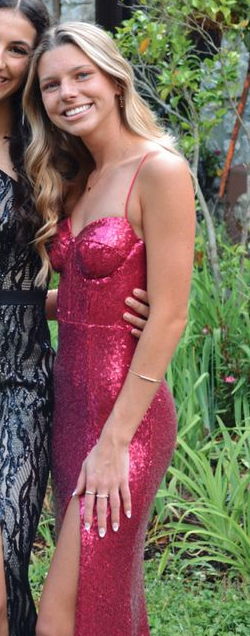 Hot Pink Sequin Prom Dresses, Long Evening Party Dress With Slit fg4246