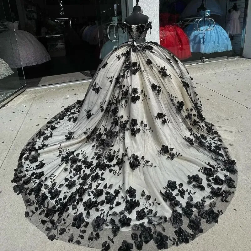 Black Quinceanera Dresses Princess Sweet 16 Years Girl Birthday Party Dresses With Appliques Quinceanera Dresses fg5494