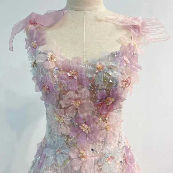 Romantic Pink 3D-Floral Prom Dress Formal Dress pink prom dresses fg5149