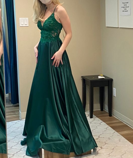Green Prom Dresses A line Satin New Formal Dress fg3478