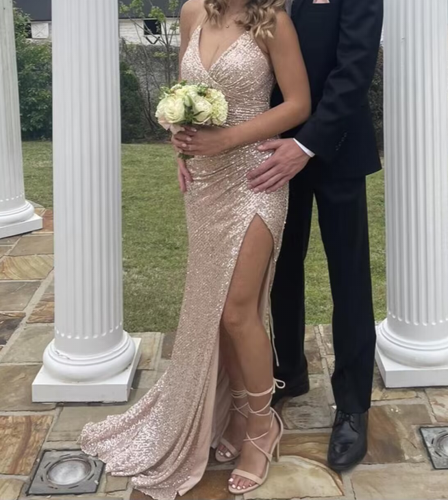 Light champagne sequin prom dresses, evening dresses,party dresses, sexy formal dress fg3355