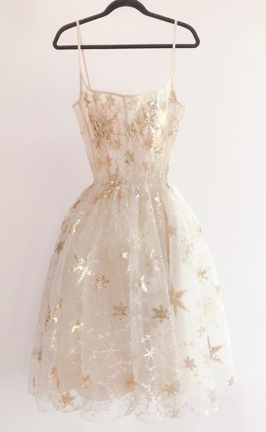 Cute A-Line Tulle Square Spaghetti Straps Sequins Short Party/Homecoming Dress fg3717