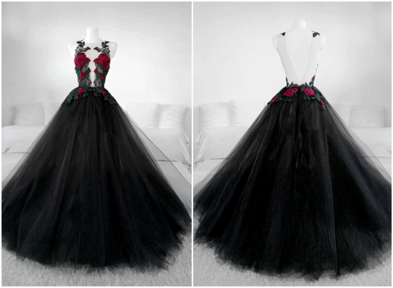 Beautiful Black Tulle With Lace Applique Long Formal Gown, Black Party Dresses fg4175