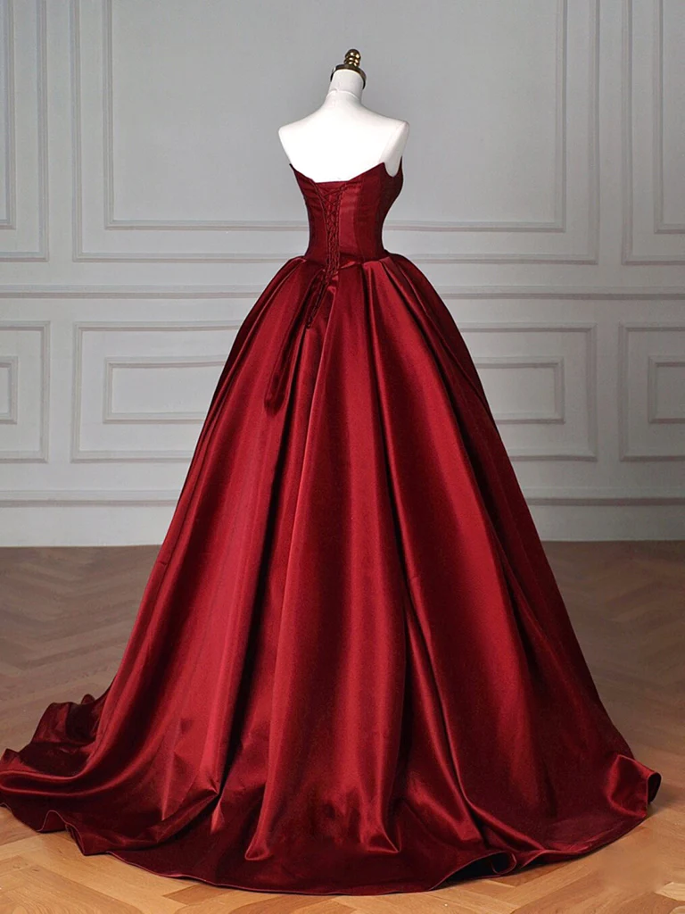 Simple Satin Burgundy Long Prom Dress, Burgundy Long Formal Dress fg5064