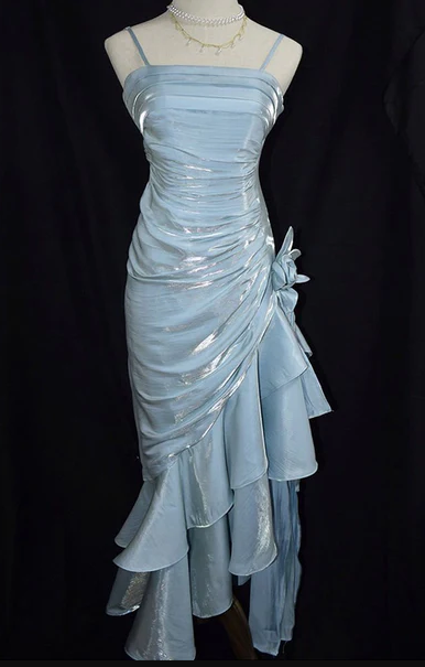 Charming Mermaid High Low Satin Straps Party Dress Vintage Style Prom Dress fg5848