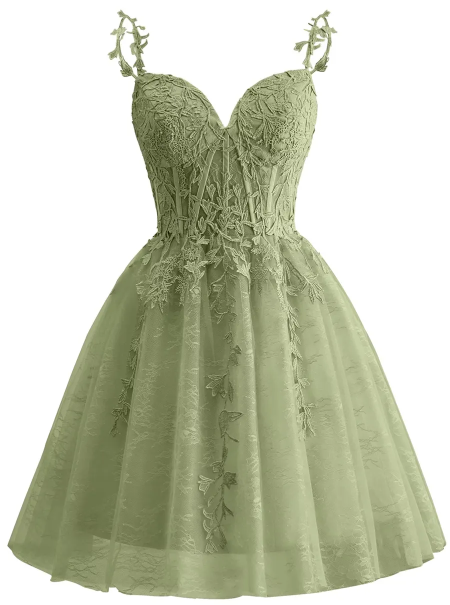 Spaghetti Strap Lace Homecoming Dresses for Teens 2024 Tulle Short Prom Dress Cocktail Gowns fg6049