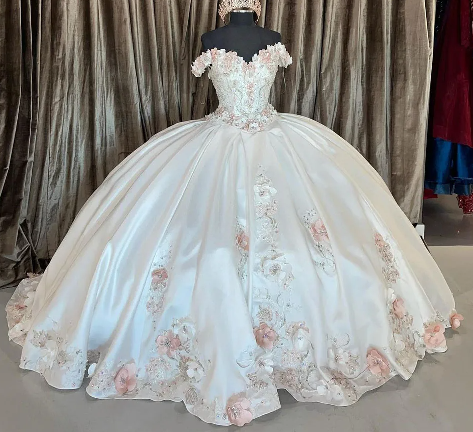 Quinceanera Dress Ball Gown 3D Flowers Appliques Lace Corset Sweet 15 16 Graduation vestidos de 15 anos fg5920