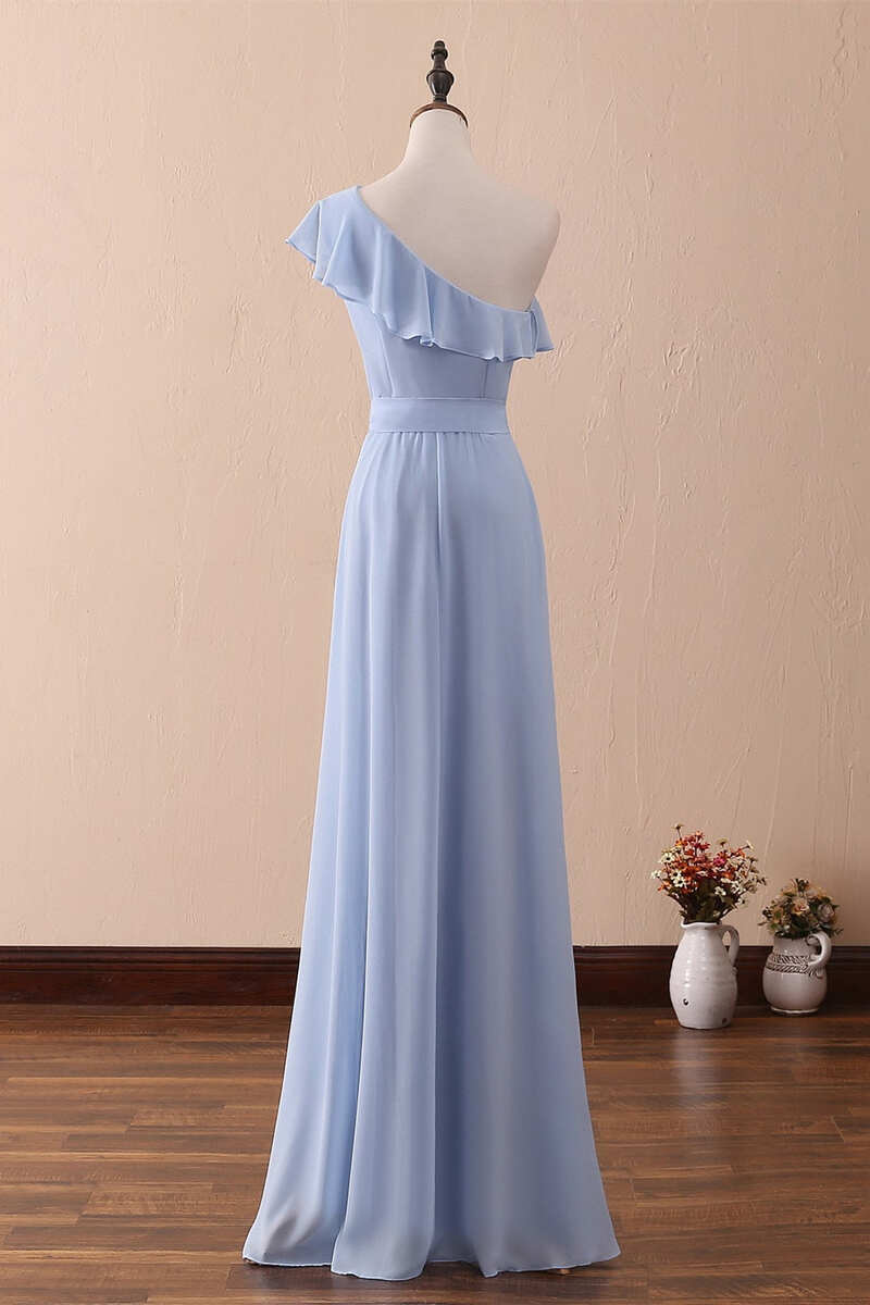 One-Shoulder Ruffled A-Line Long Bridesmaid Dress fg5964