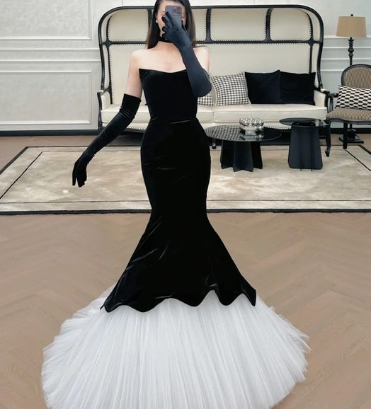 Black Velvet Mermaid Long Prom Dress, Black Formal Evening Dress fg4871