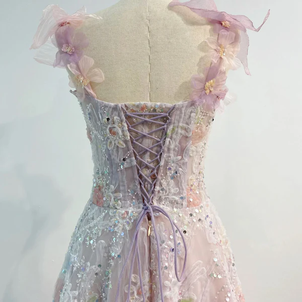 Romantic Pink 3D-Floral Prom Dress Formal Dress pink prom dresses fg5149