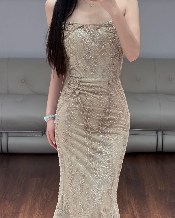 Sequins Lace Prom Party Dress Mermaid Evening Dress With Beading fg8712
