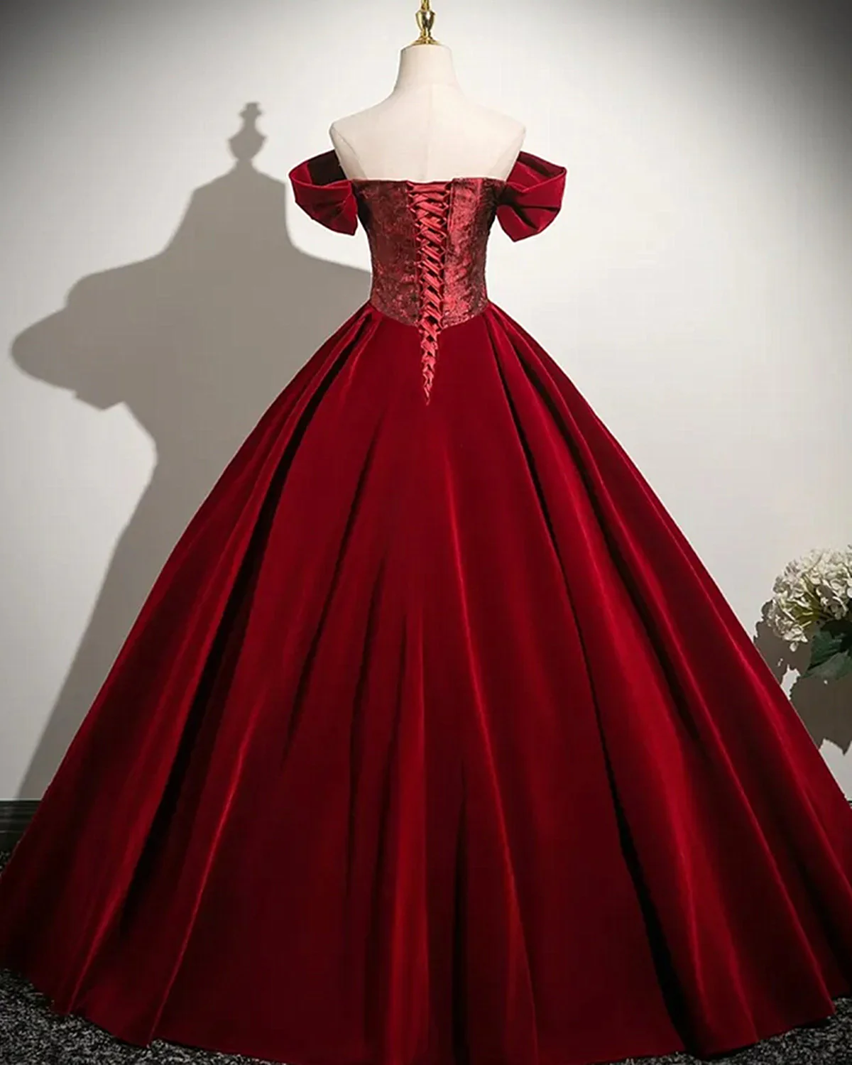 Wine Red Velvet Off Shoulder Long Prom Dress, Wine Red Sweetheart Party Dress Evening Dress fg8737