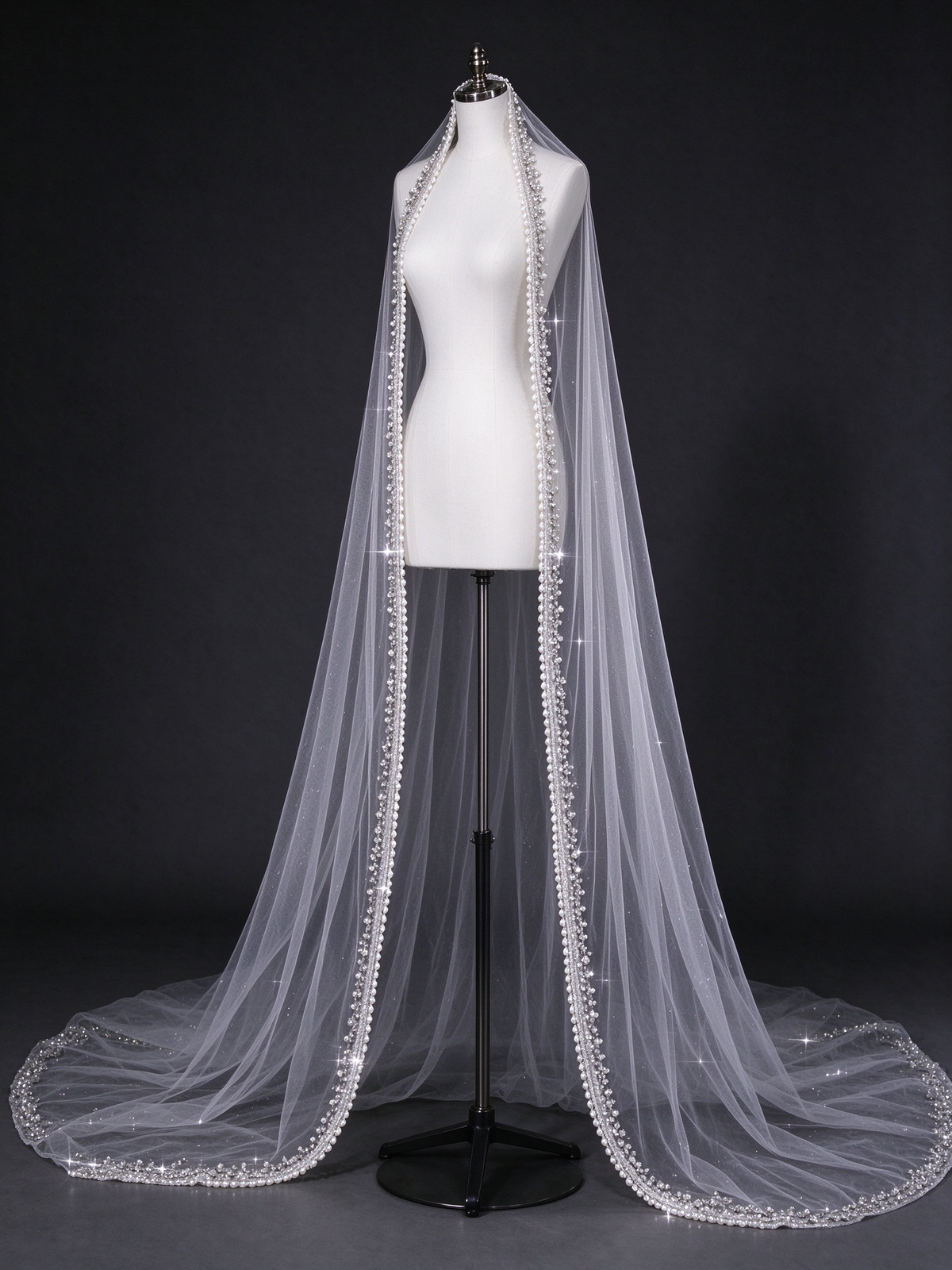 White Pearl Beaded Edge Cathedral Bridal Veil((A Veil Only)) fg8966