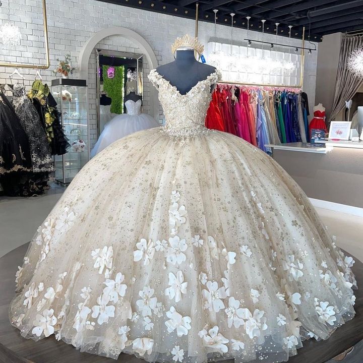 Sweet 16 Quinceanera Dresses Floral Applique Tulle Ball Gown fg6823
