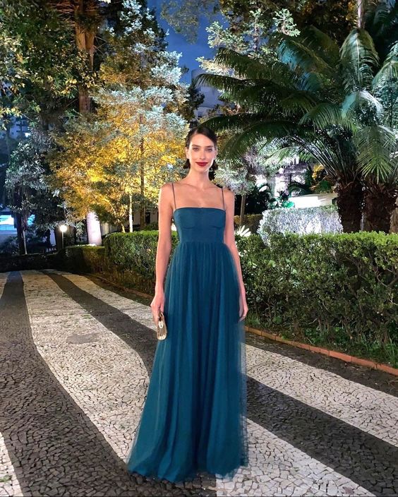 Simple Spaghetti Straps New Tulle Evening Prom Dresses fg6828