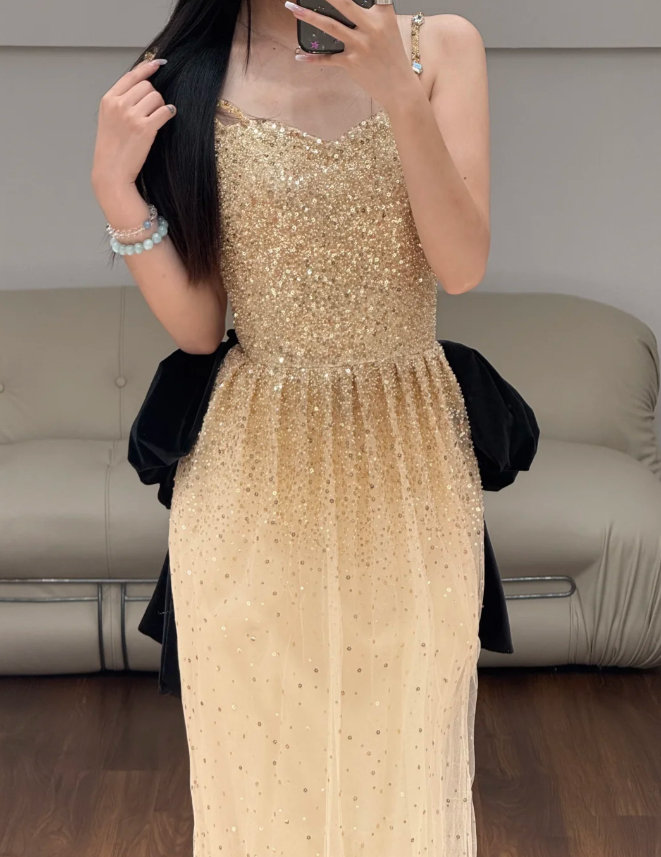 Buntes Meerjungfrau-Partykleid mit Pailletten und langen Abschlusskleidern fg8362