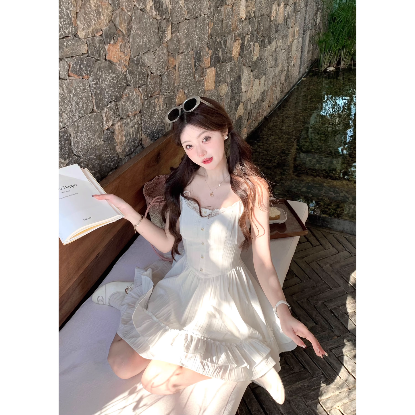 White spaghetti strap dress for women, little white dress A59