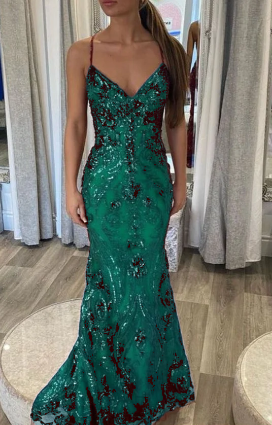 Designer Spaghettiträger Langes Meerjungfrau Ärmelloses Ballkleid fg4826