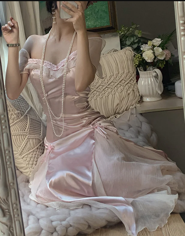 Robe de soirée vintage rose pâle fg6691