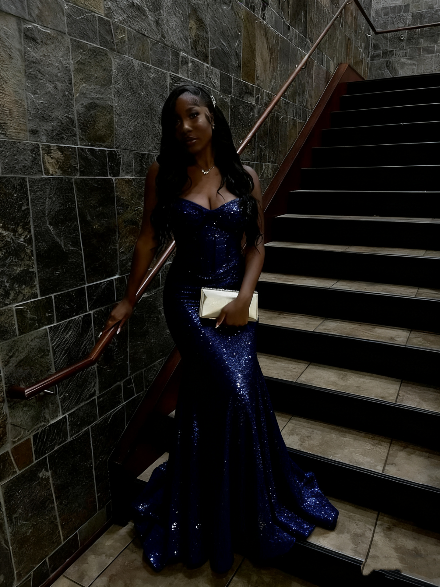 Gold Sequin Mermaid Long Prom Gown Evening Dress fg7393