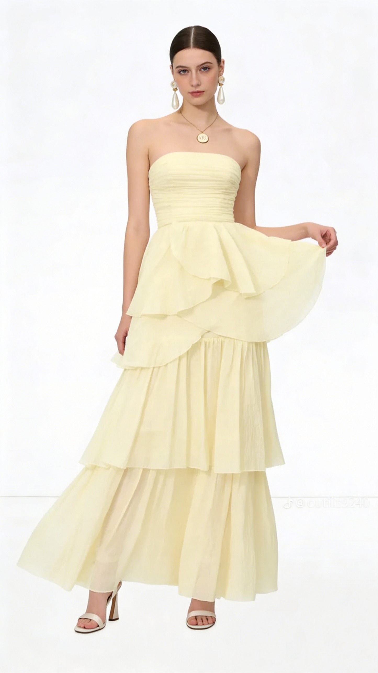 A Line Strapless Pale Yellow Long Party Dress Evening Dress Prom Dresses fg7834