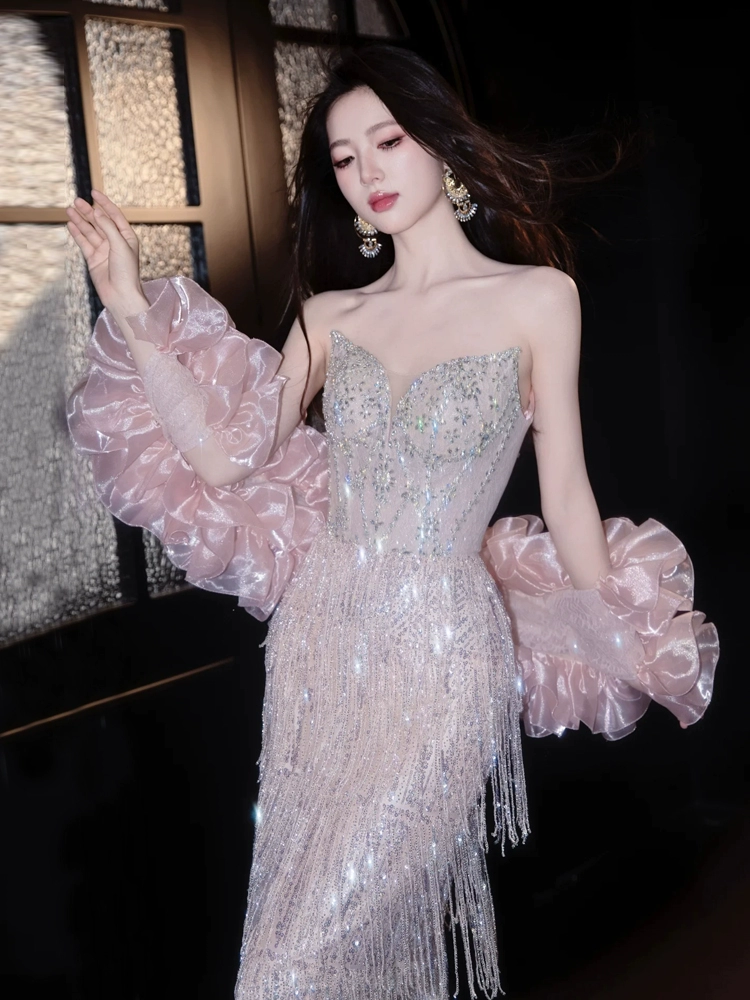 Shiny Tassel Luxurious Evening Dress Beaded Long Prom Dress Birthday Dress fg8254