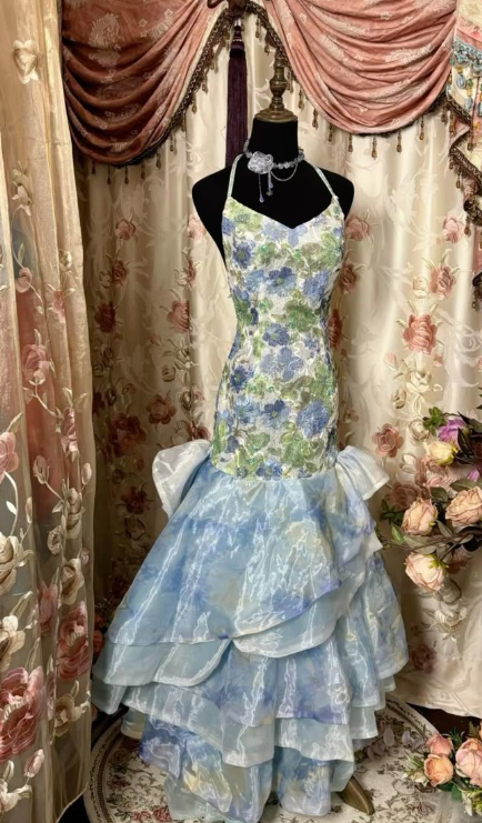 Charming Flora Printed Prom Dress Mermaid Evening Dress fg8261