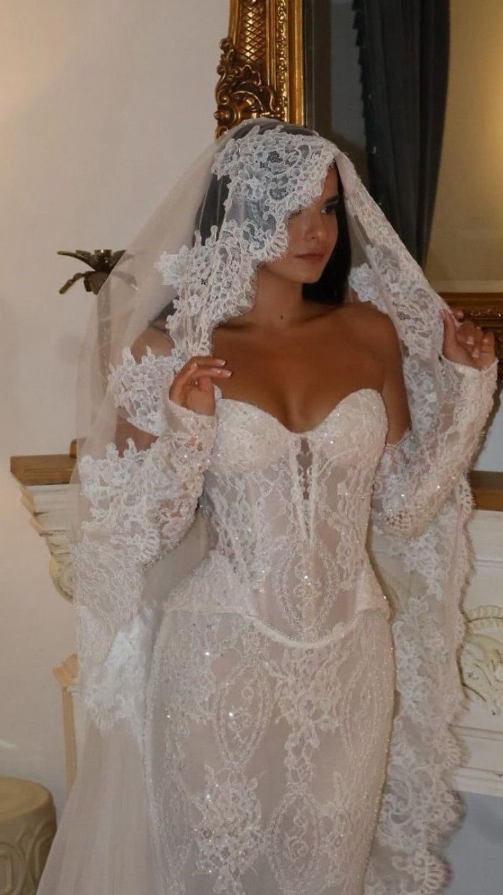 Vintage Mermaid Wedding Dresses Lace Bodycon Bridal Dress fg8284