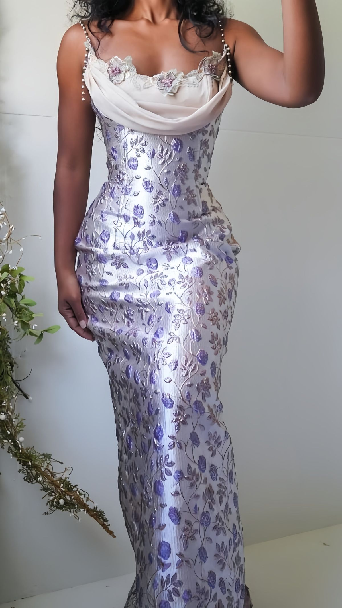 Purple Floral Sheath Beaded Prom Dresses Appliques Party Dress fg8285