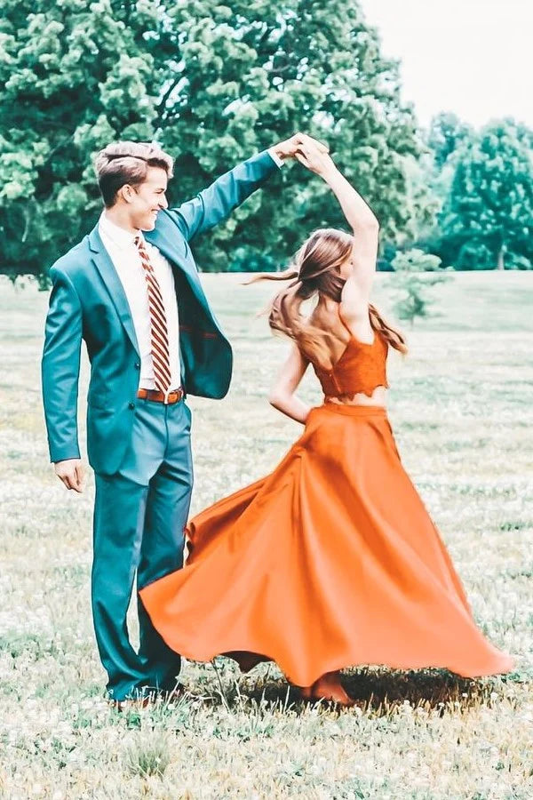 Orange Prom Dresses Two-pieces Evening Party Dress fg4358