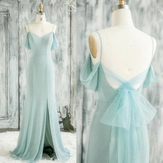 Sage Green Prom Dresses, Formal Dresses, Off The Shoulder Prom Dresses, Sheath Prom Dresses, Chiffon Prom Dresses fg4205