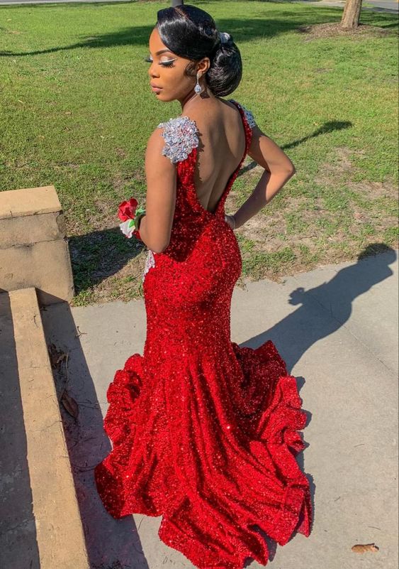 Long Sparkle Sequins Red Prom Dresses Formal Evening Gowns fg3157