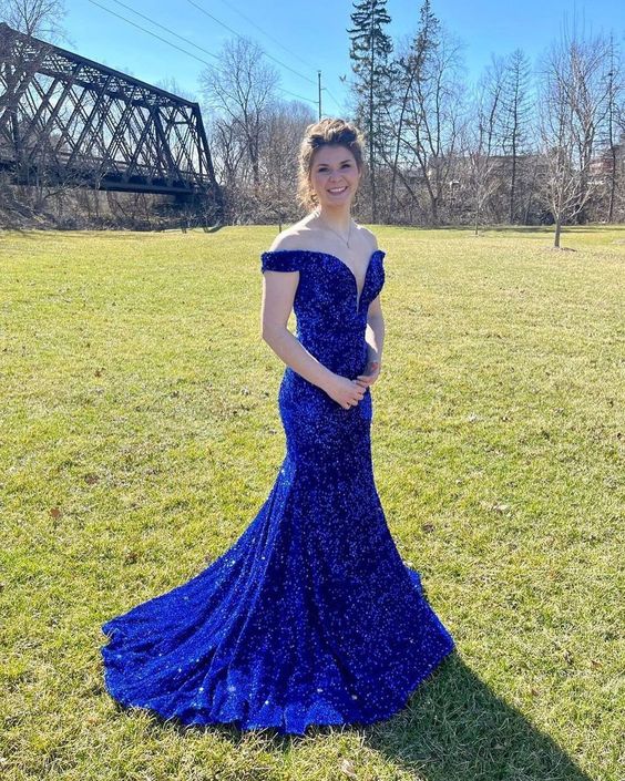 Royal Blue Mermaid Prom Dresses Long Evening Gowns With Sequin fg3026