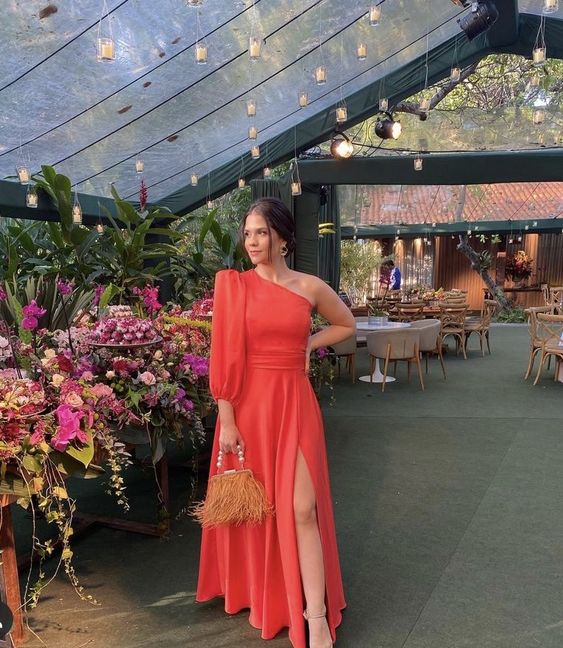 Charming A Line Long Wedding Guest Dress Prom Gowns fg2686