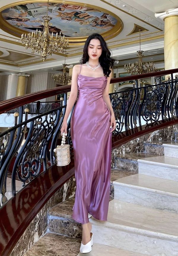 Simple purple evening dresses satin pleated long prom dress fg3003