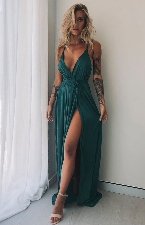 Sexy Green V-neck Sheath Long Full Length Evening Party Gown,Prom Dress fg2930