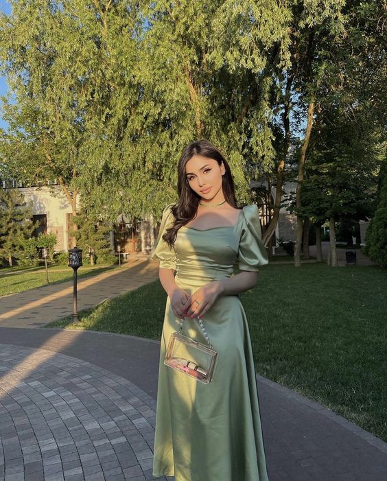 Simple Long Sage Green Bridesmaid Evening Party Dress fg2979
