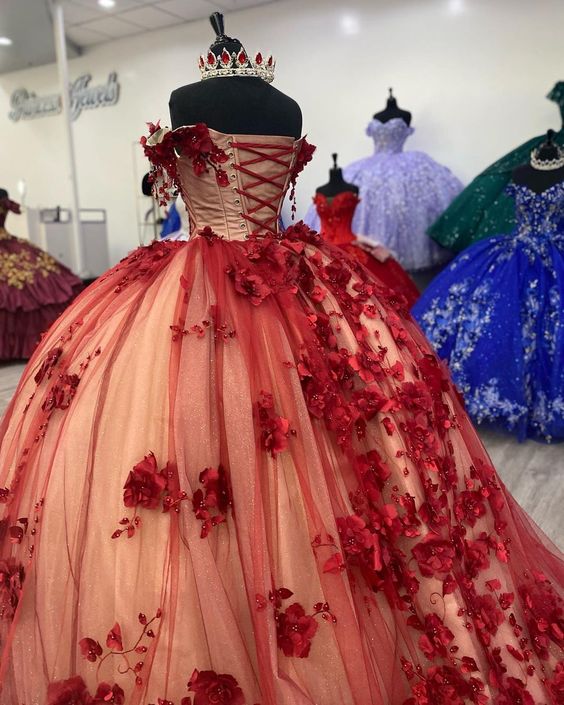 Burgundy quinceañera dress Ball Gown Prom Dresses Evening Gown fg2868