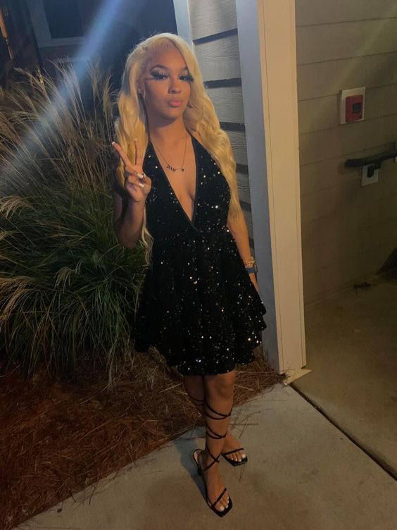 Sexy Black Sparking Short Cocktail Dresses Back Open Tiered Sequin Graduation Gown Parties Night fg2932