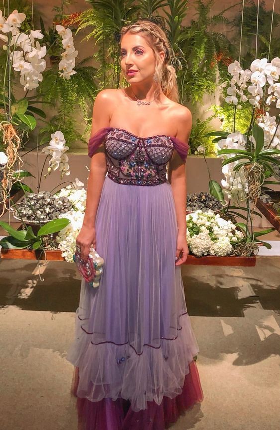 Prom Dresses WIth Beading A Line Tulle Long Off the Shouder Evening Party Dresses fg2658