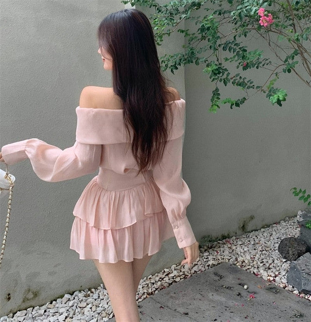 Off Shoulder Cross Slash Neck Long Sleeve Homecoming Dress fg2745